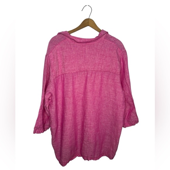 SIGRID OLSEN 100% Linen Pink Valentines Day Shell Button Popover V Neck Blouse - Picture 5 of 12